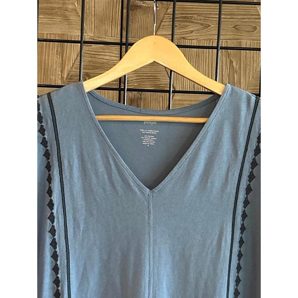 J. Jill Womens Dress Sz Medium Blue Cap Sleeve V Neck Embroidered Classic - Picture 2 of 6